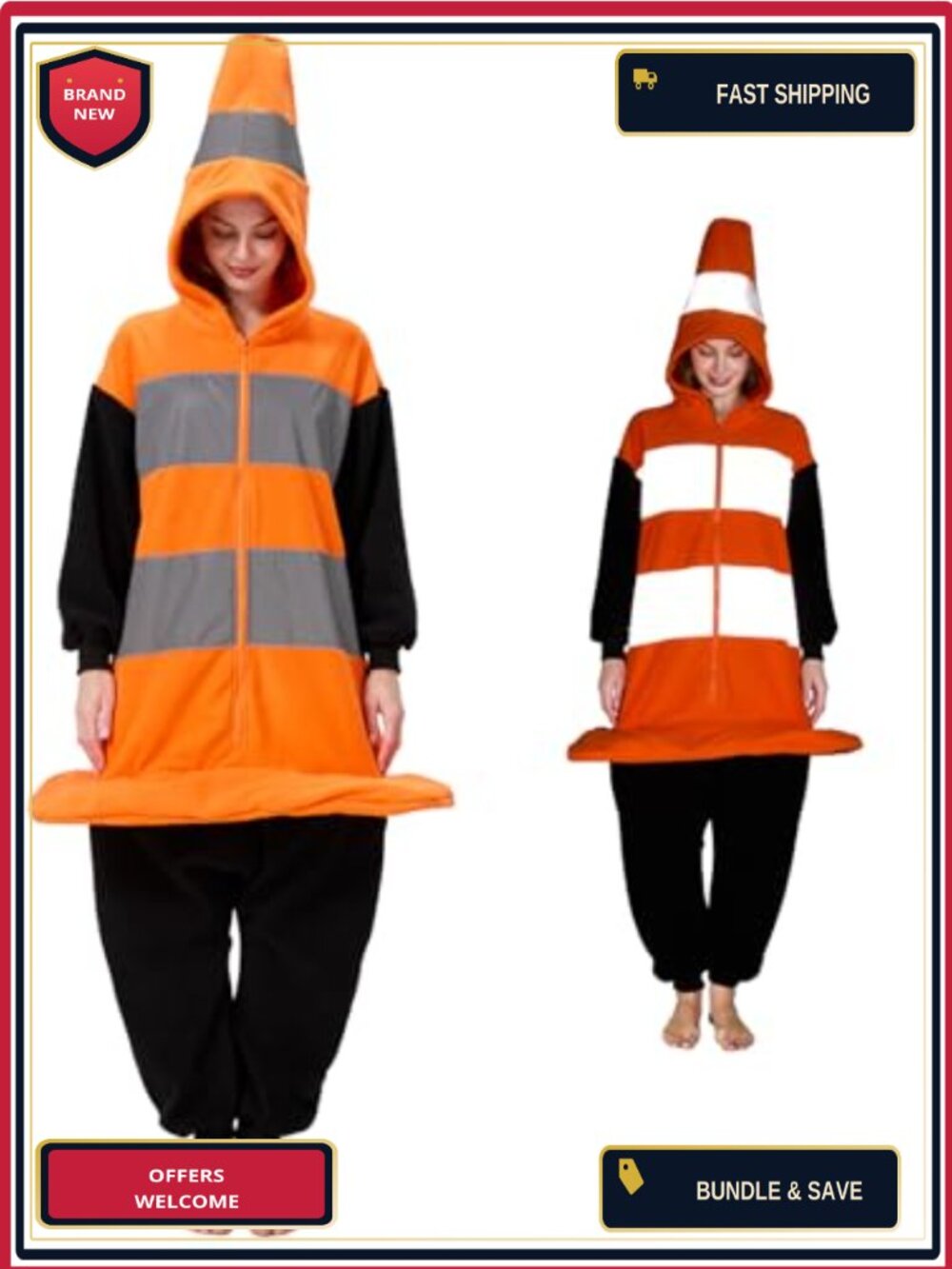 Unisex Traffic Cone Onesie Costume Polyester One-Piece Pajama Halloween Cosplay